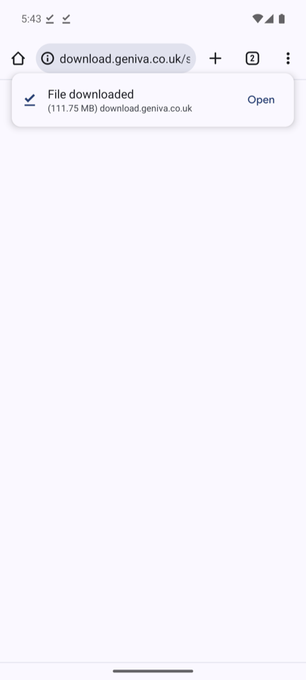 The finished download with an Open button